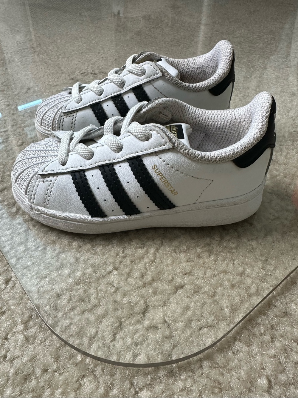 ADIDAS SUPERSTAR BLACK WHITE SHELL TOE NO TIE SNEAKERS TODDLER SZ 7